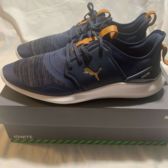 Puma Ignite NXT Lace Peacoat-Gold-White Waterproof Spikeless Golf Shoe Men 11.5 - Picture 5 of 12